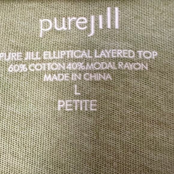 Pure Jill Elliptical Layered Top Womens LARGE PETITE Lagenlook Boho Green Casual - Picture 5 of 11